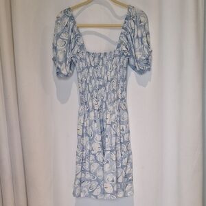 Kenny Flowers Light Blue Oyster Puff-Sleeve Smocked Dress ***Modified*** Size M